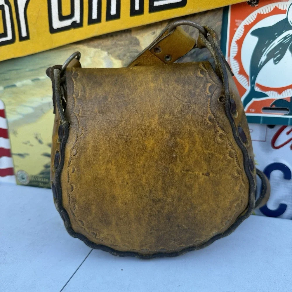 Vintage 1960s‎  Handmade Leather Saddlebag Braided Tuck on Front
